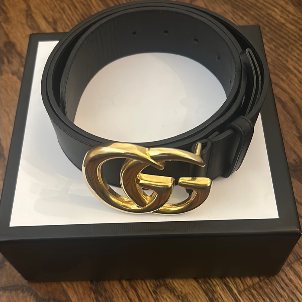 Gucci Black Leather Belt with Gold Buckle
